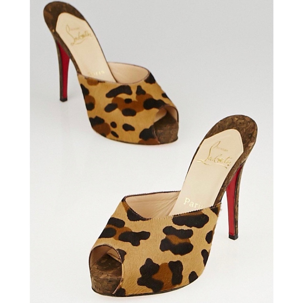 Christian Louboutin Leopard Print Hair Mules 37.5
